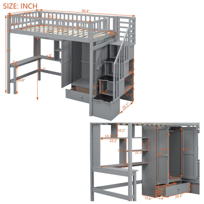 Loft Bed With Bookshelf, Drawers, Desk, And Wardrobe - The Sleep Loft - Online Mattress Showroom NYC