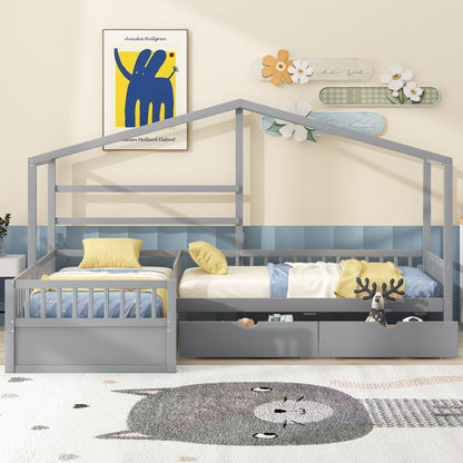 L Shape Platform Bed With 3 Storage Drawers - The Sleep Loft - Online Mattress Showroom NYC