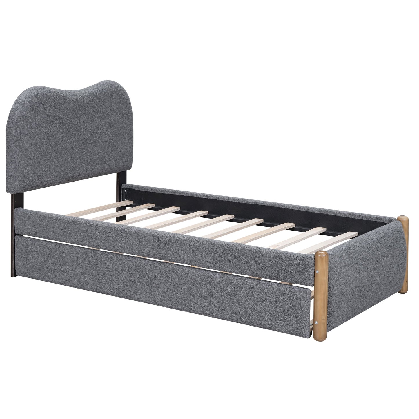 Upholstered Platform Bed With Wood Supporting Feet And Trundle - The Sleep Loft - Online Mattress Showroom NYC
