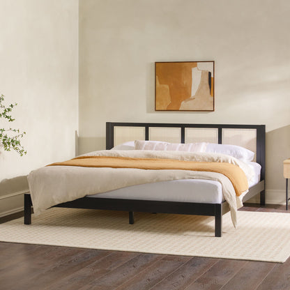 King Bed With Rattan Panel Headboard - Black - The Sleep Loft - Online Mattress Showroom NYC