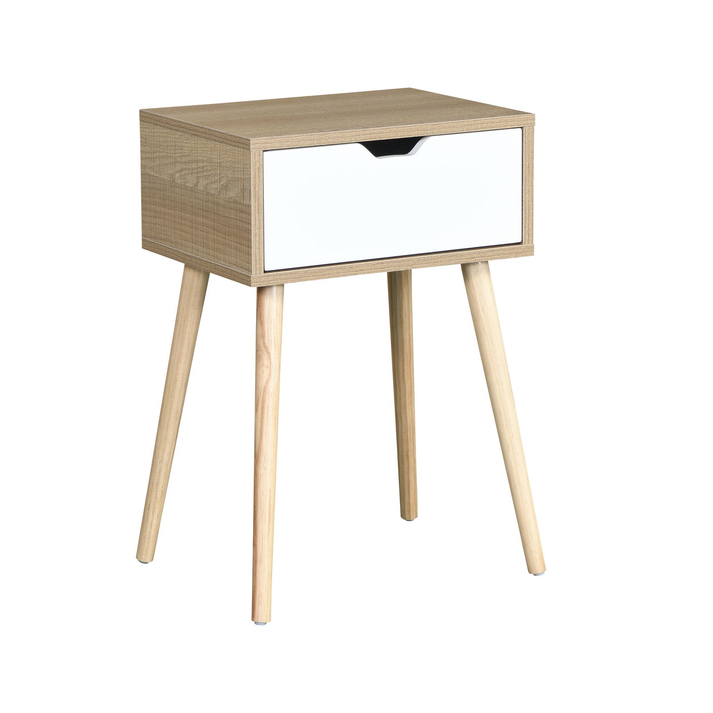 Side Table With 1 Drawer, Mid-Century Modern Storage Cabinet For Bedroom - White / Wood - The Sleep Loft - Online Mattress Showroom NYC