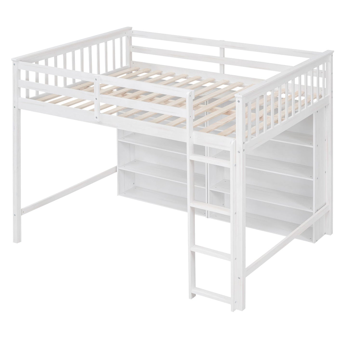 Loft Bed With 8 Open Storage Shelves And Built In Ladder - The Sleep Loft - Online Mattress Showroom NYC