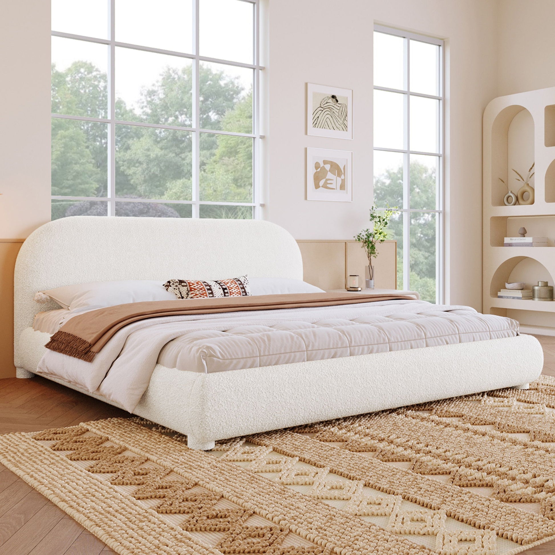Upholstered Simple Modern Bedroom Bed With Curved Headboard - The Sleep Loft - Online Mattress Showroom NYC