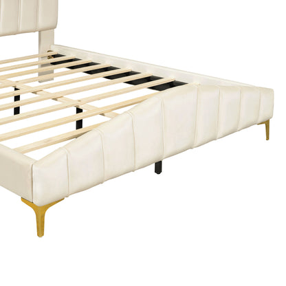 Platform Bed With Thick, Stylish Stripe Decorated Bedboard And Elegant Leg - The Sleep Loft - Online Mattress Showroom NYC