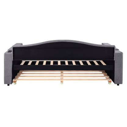 Upholstered Daybed With Storage Armrests, Trundle And Latest Integrated tooth Audio System - The Sleep Loft - Online Mattress Showroom NYC