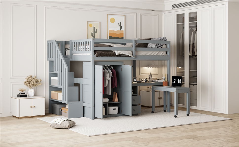 Loft Bed With Stairs, Bookshelf, Drawers, Desk & Wardrobe, Space Saving Multifunctional Furniture - The Sleep Loft - Online Mattress Showroom NYC