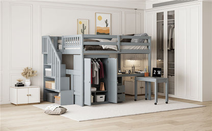 Loft Bed With Stairs, Bookshelf, Drawers, Desk & Wardrobe, Space Saving Multifunctional Furniture - The Sleep Loft - Online Mattress Showroom NYC