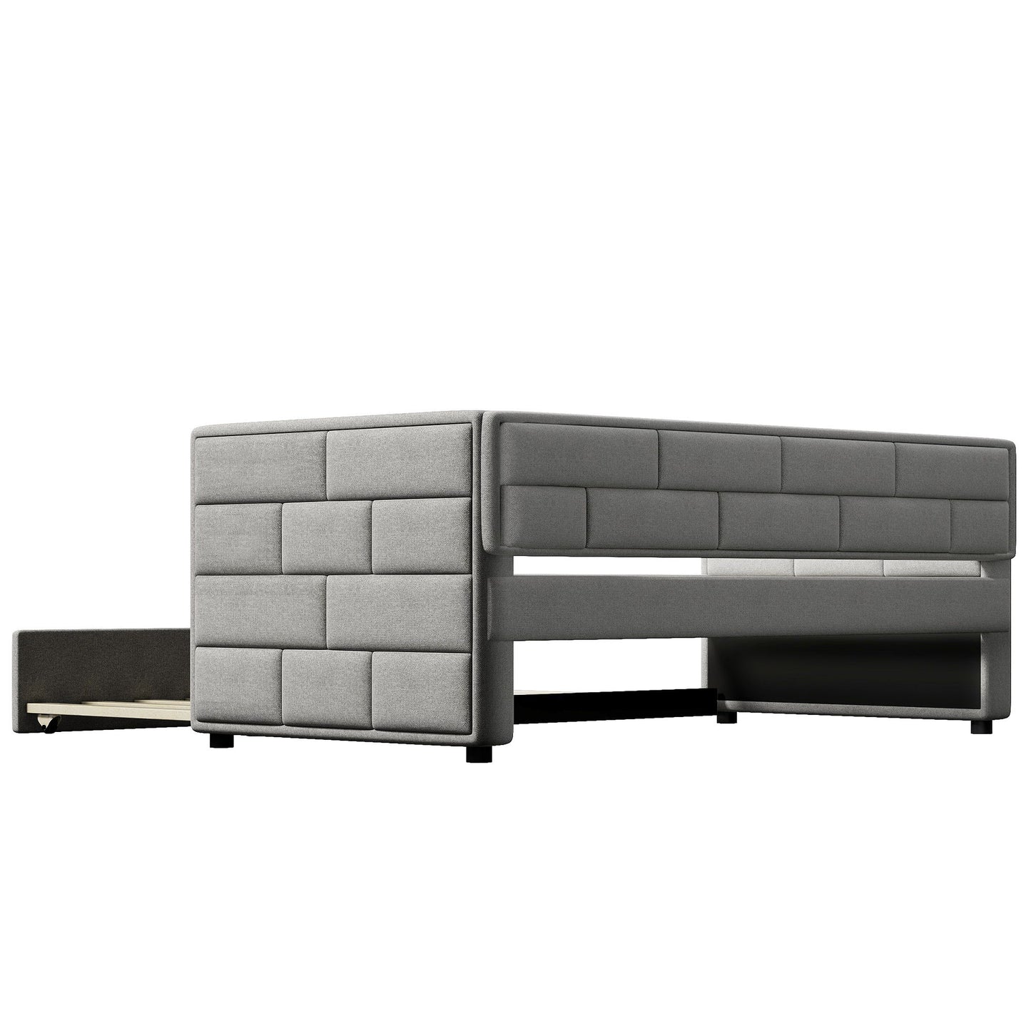 Upholstered Twin Size Daybed With Trundle, Padded Back And Sides - Gray - The Sleep Loft - Online Mattress Showroom NYC