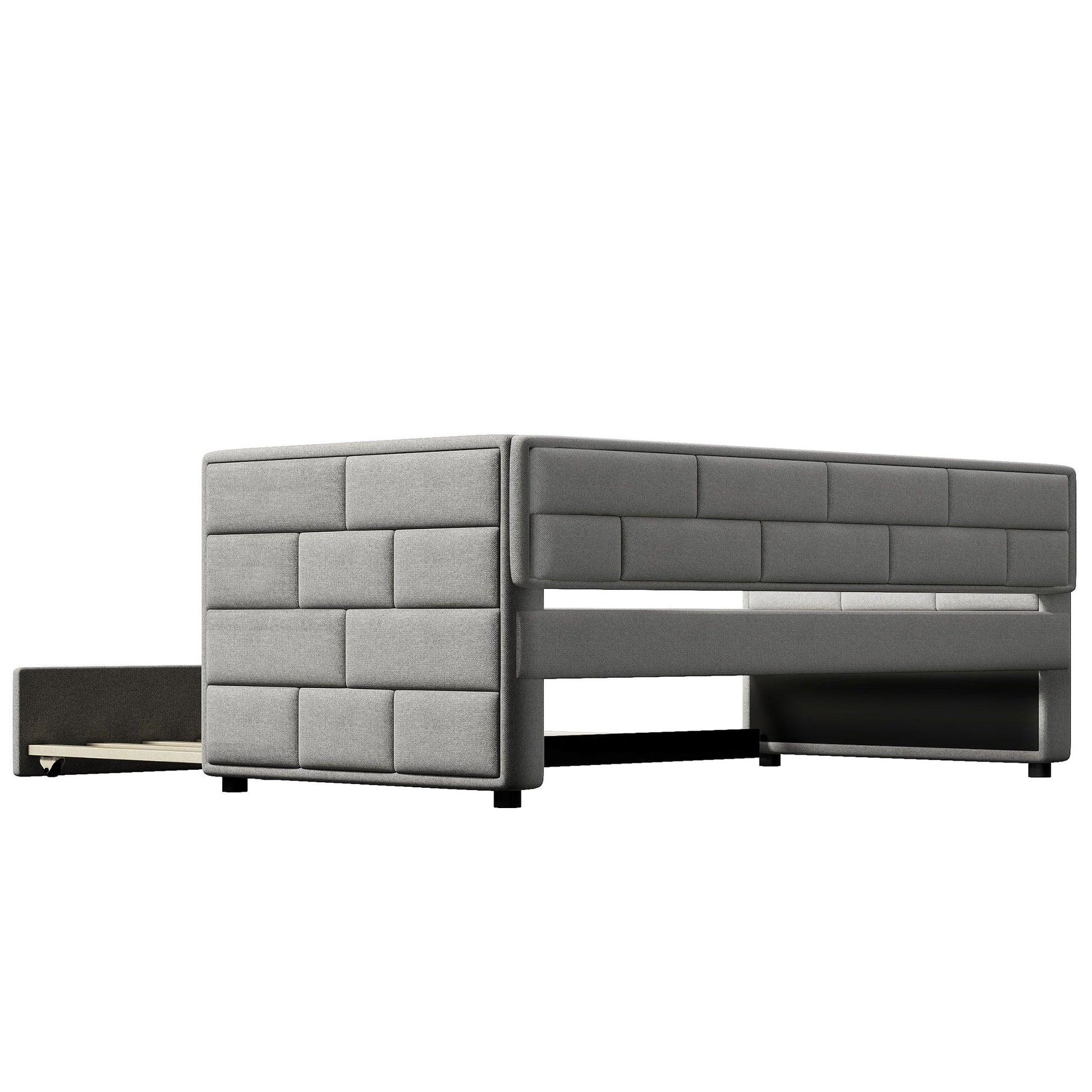 Upholstered Twin Size Daybed With Trundle, Padded Back And Sides - Gray - The Sleep Loft - Online Mattress Showroom NYC