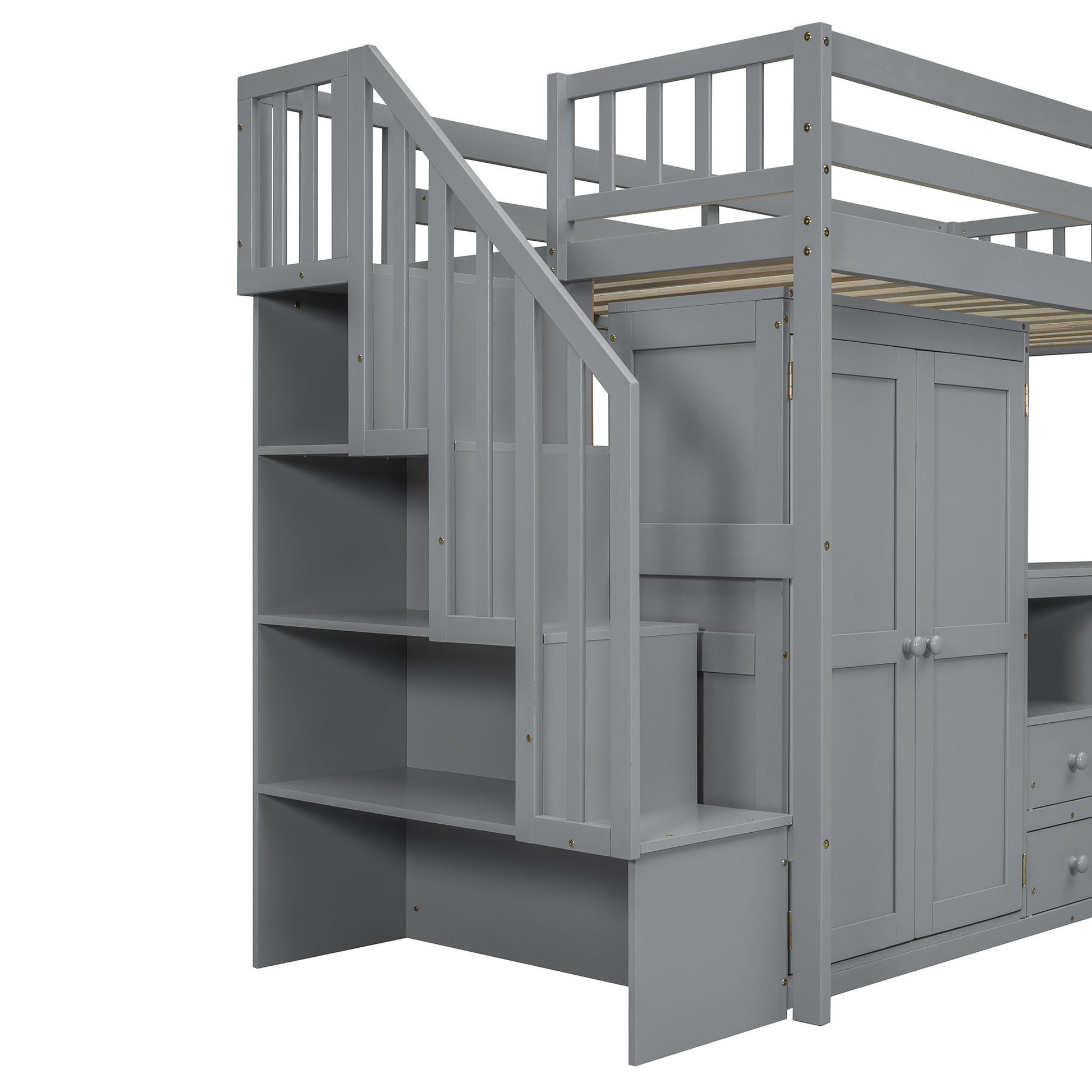 Loft Bed With Stairs, Bookshelf, Drawers, Desk & Wardrobe, Space Saving Multifunctional Furniture - The Sleep Loft - Online Mattress Showroom NYC