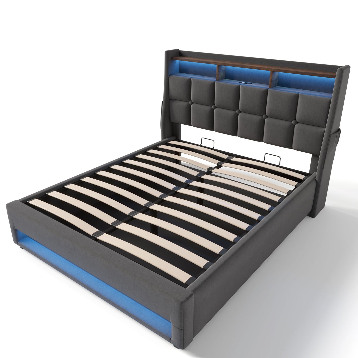 Upholstered Platform Bed With A Hydraulic Storage System, LED And USB Charging (Without Mattress) - The Sleep Loft - Online Mattress Showroom NYC