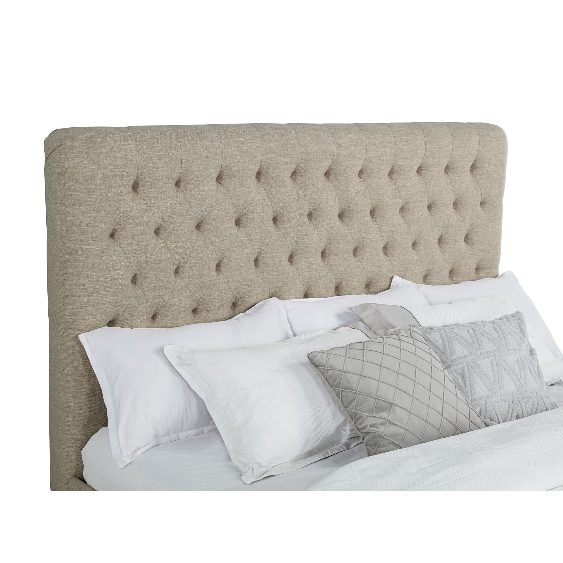 Upholstered California King Bed With Tufted Headboard And Birch Legs - Oatmeal - The Sleep Loft - Online Mattress Showroom NYC