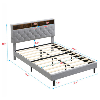 Modern Upholstered Platform Bed Frame With Button Tufted Headboard And USB Ports - The Sleep Loft - Online Mattress Showroom NYC