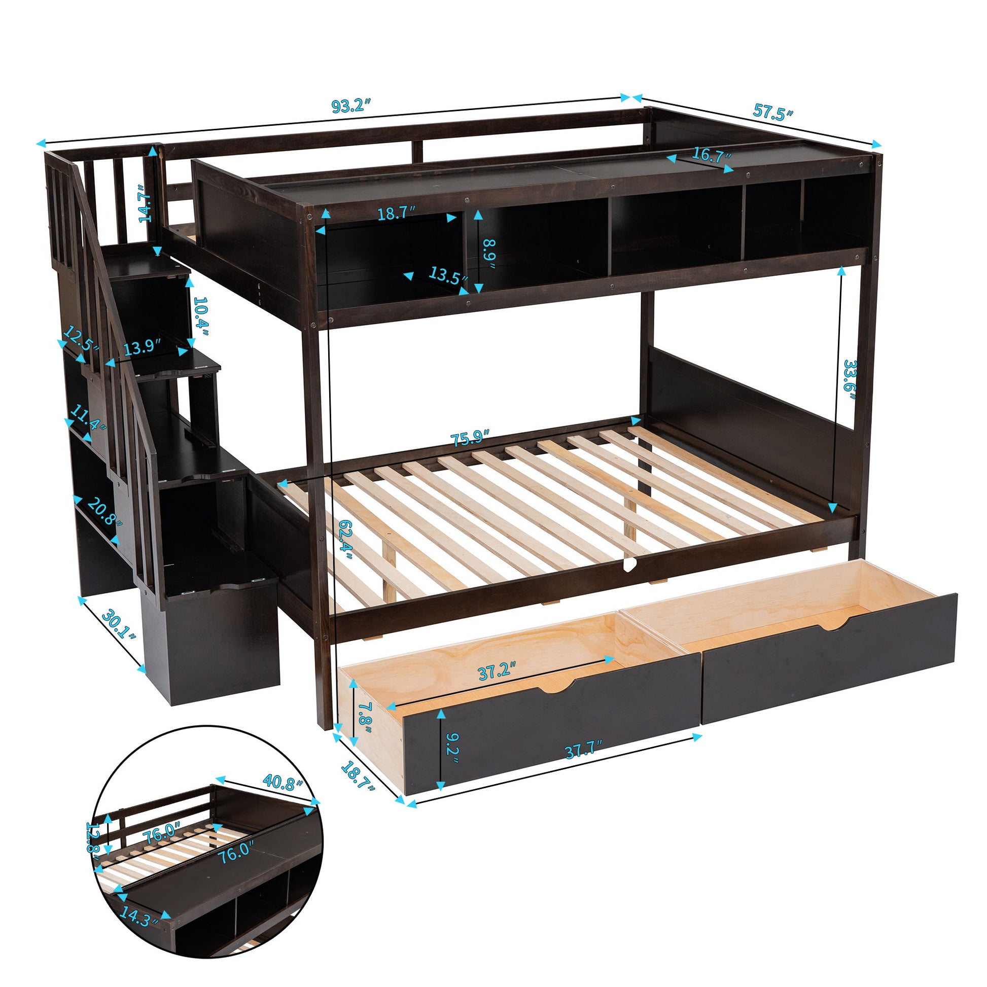 Bunk Bed With Shelfs, Storage Staircase And 2 Drawers - The Sleep Loft - Online Mattress Showroom NYC