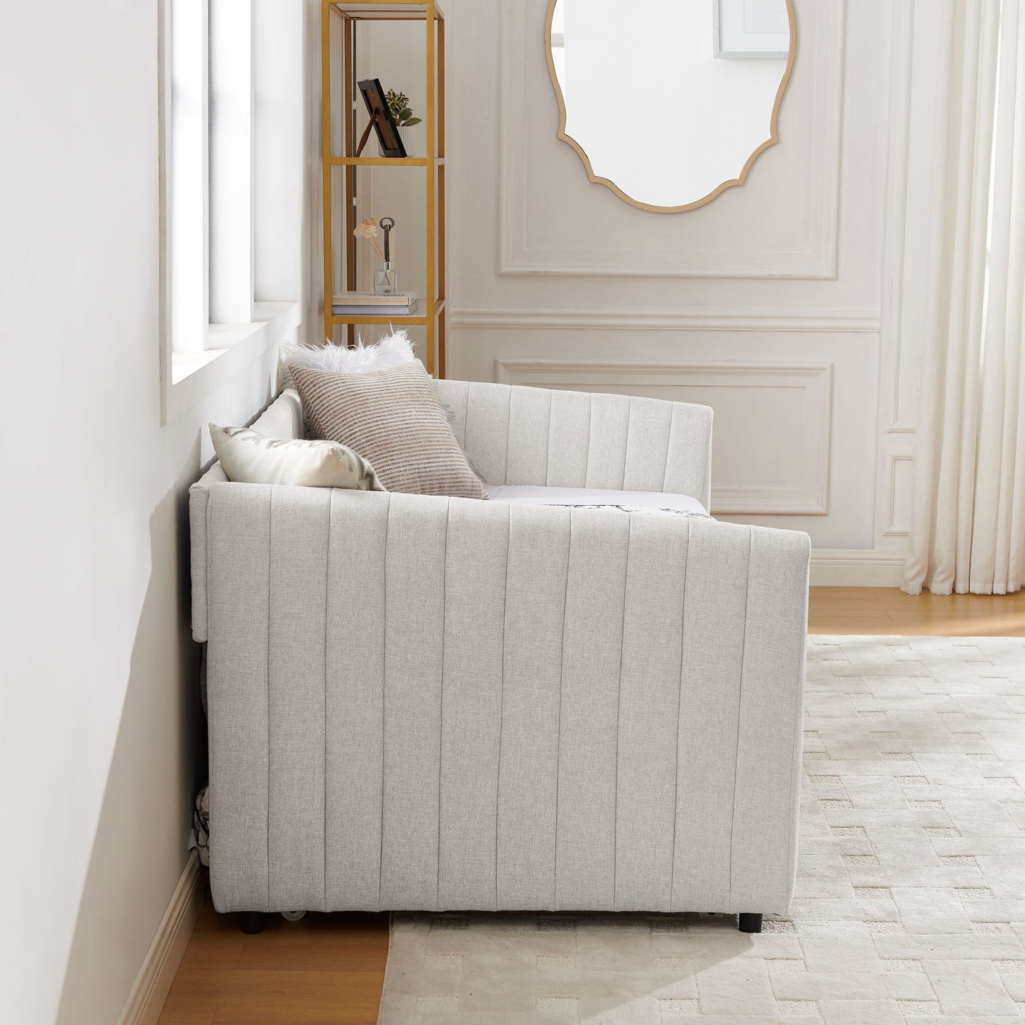 Upholstered Daybed With Trundle With Vertical Stripes - The Sleep Loft - Online Mattress Showroom NYC