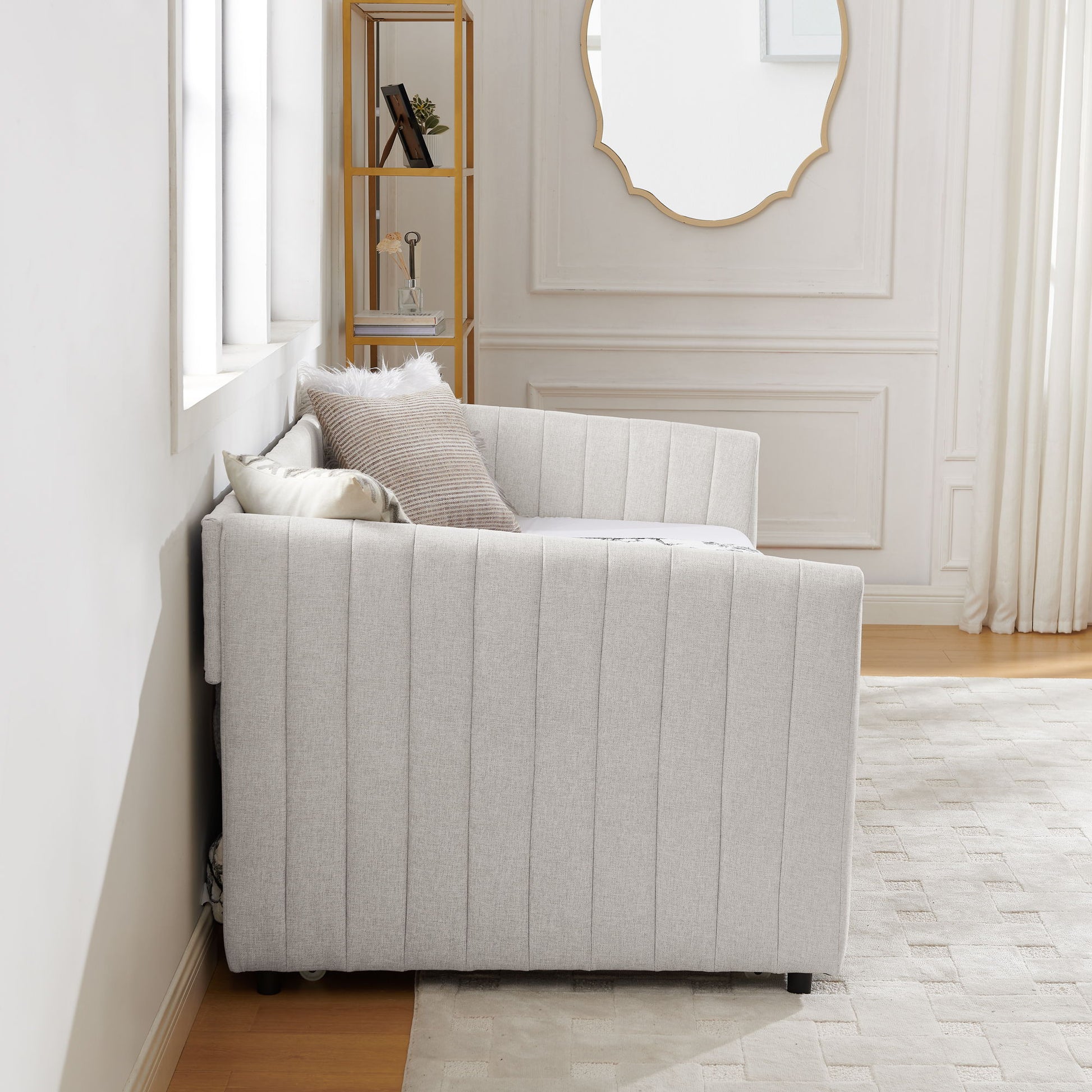 Upholstered Daybed With Trundle With Vertical Stripes - The Sleep Loft - Online Mattress Showroom NYC