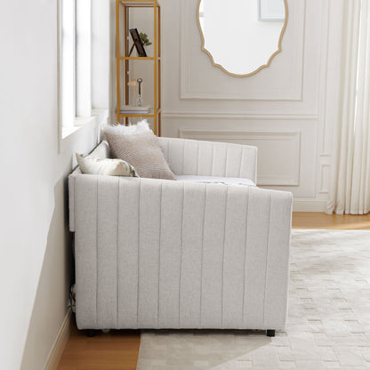 Upholstered Daybed With Trundle With Vertical Stripes - The Sleep Loft - Online Mattress Showroom NYC