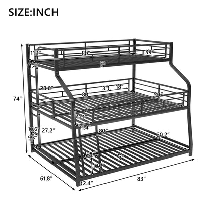Twin Long / Full Long / Queen Triple Bunk Bed With Long And Short Ladder And Full-Length Guardrails - Black - The Sleep Loft - Online Mattress Showroom NYC