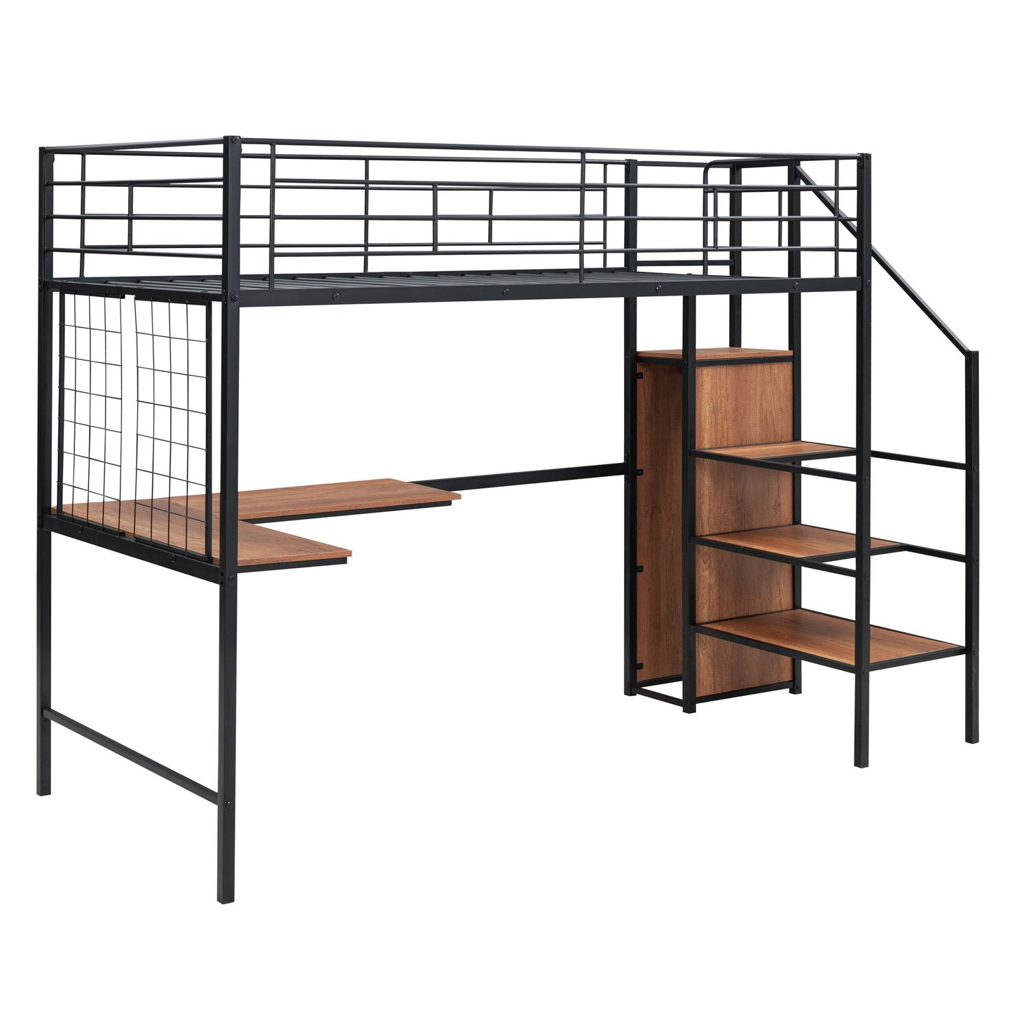 Loft Bed With Desk And Grid, Stylish Frame With Lateral Storage Ladder And Wardrobe - The Sleep Loft - Online Mattress Showroom NYC