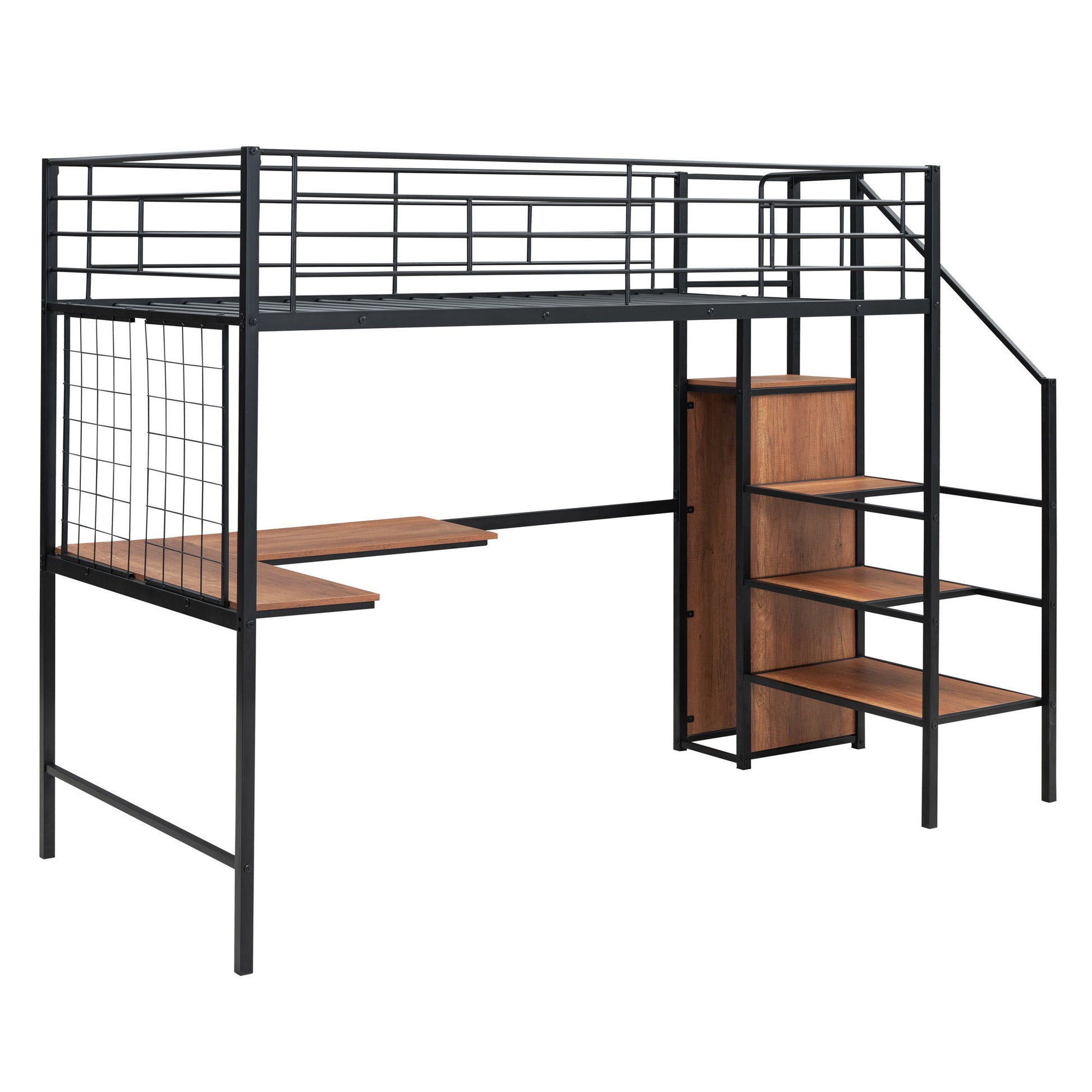 Loft Bed With Desk And Grid, Stylish Frame With Lateral Storage Ladder And Wardrobe - The Sleep Loft - Online Mattress Showroom NYC