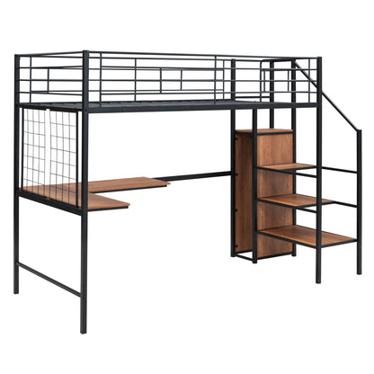 Loft Bed With Desk And Grid, Stylish Frame With Lateral Storage Ladder And Wardrobe - The Sleep Loft - Online Mattress Showroom NYC