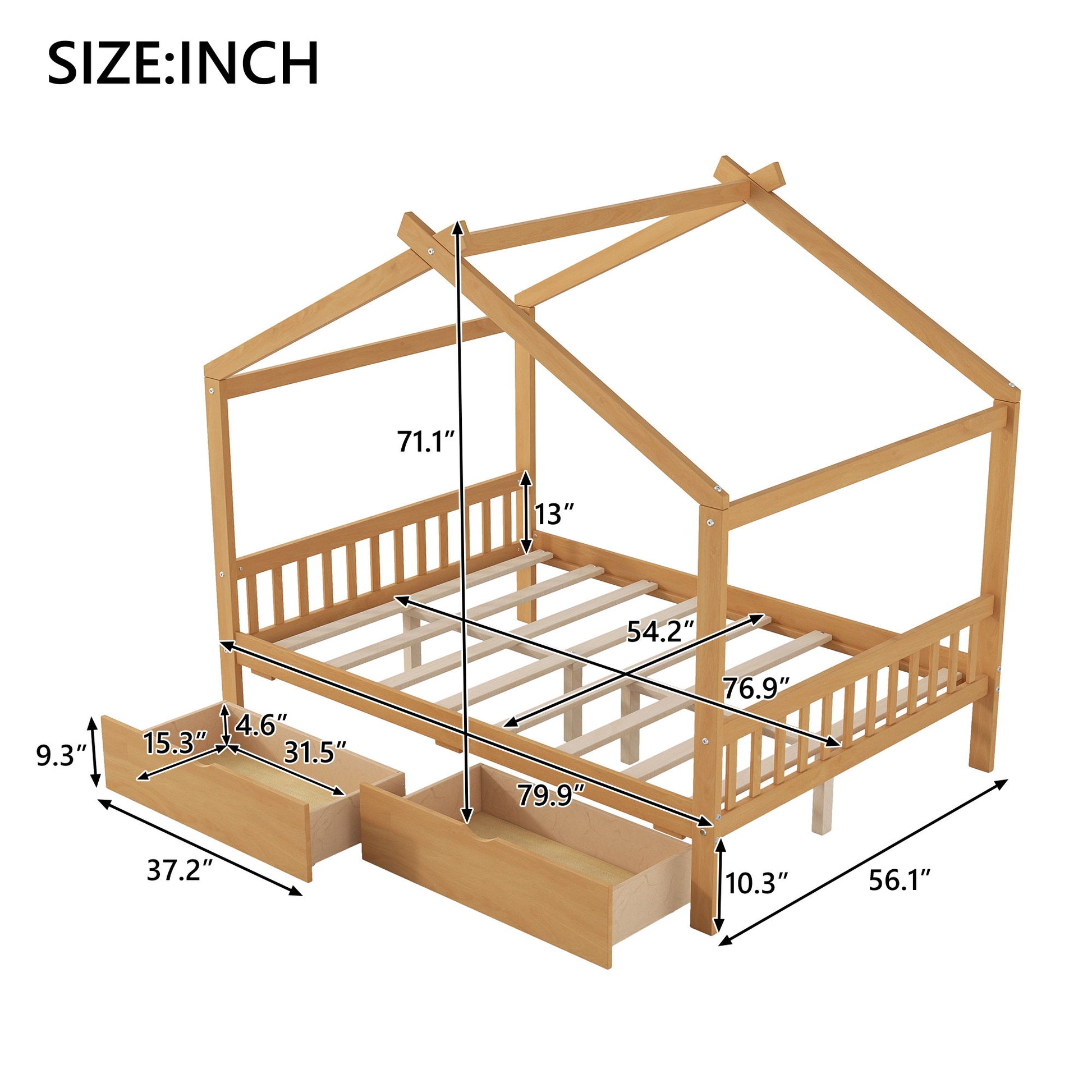 House Style Platform Bed With Headboard, Footboard, 2 Drawers, And Roof Design - The Sleep Loft - Online Mattress Showroom NYC