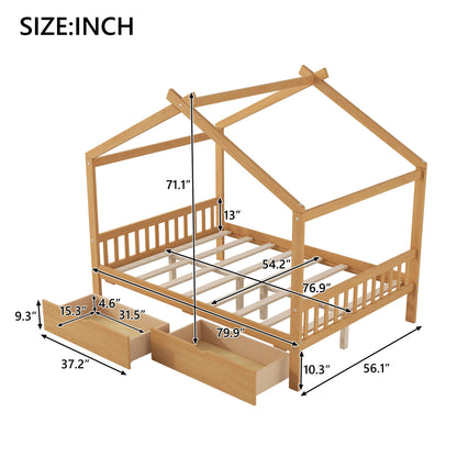 House Style Platform Bed With Headboard, Footboard, 2 Drawers, And Roof Design - The Sleep Loft - Online Mattress Showroom NYC