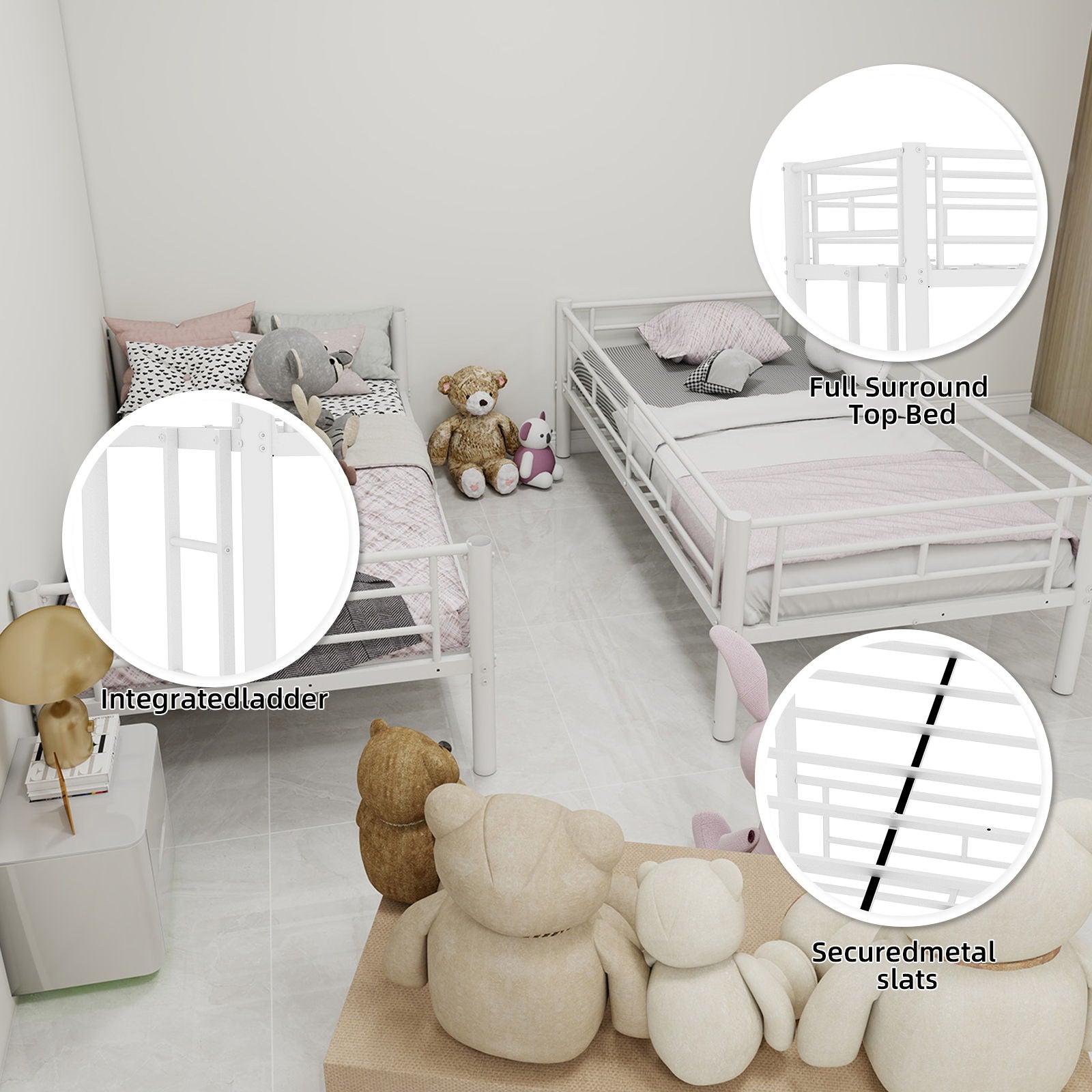 Metal Bunk Bed For Kids, Convertible Bedframe With Ladders & Guardrail - The Sleep Loft - Online Mattress Showroom NYC