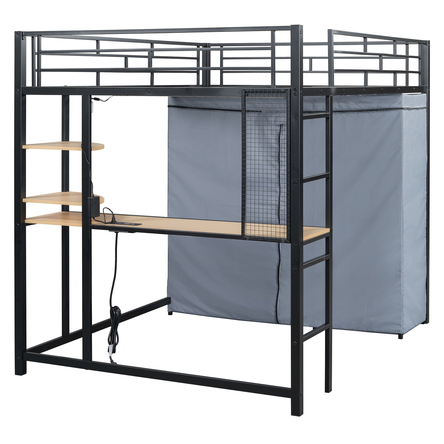 Loft Bed With Desk, Shelves, Power Outlet, LED Light And Wardrobe - The Sleep Loft - Online Mattress Showroom NYC