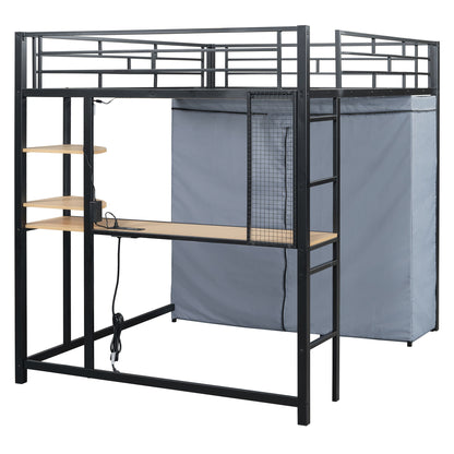 Loft Bed With Desk, Shelves, Power Outlet, LED Light And Wardrobe - The Sleep Loft - Online Mattress Showroom NYC