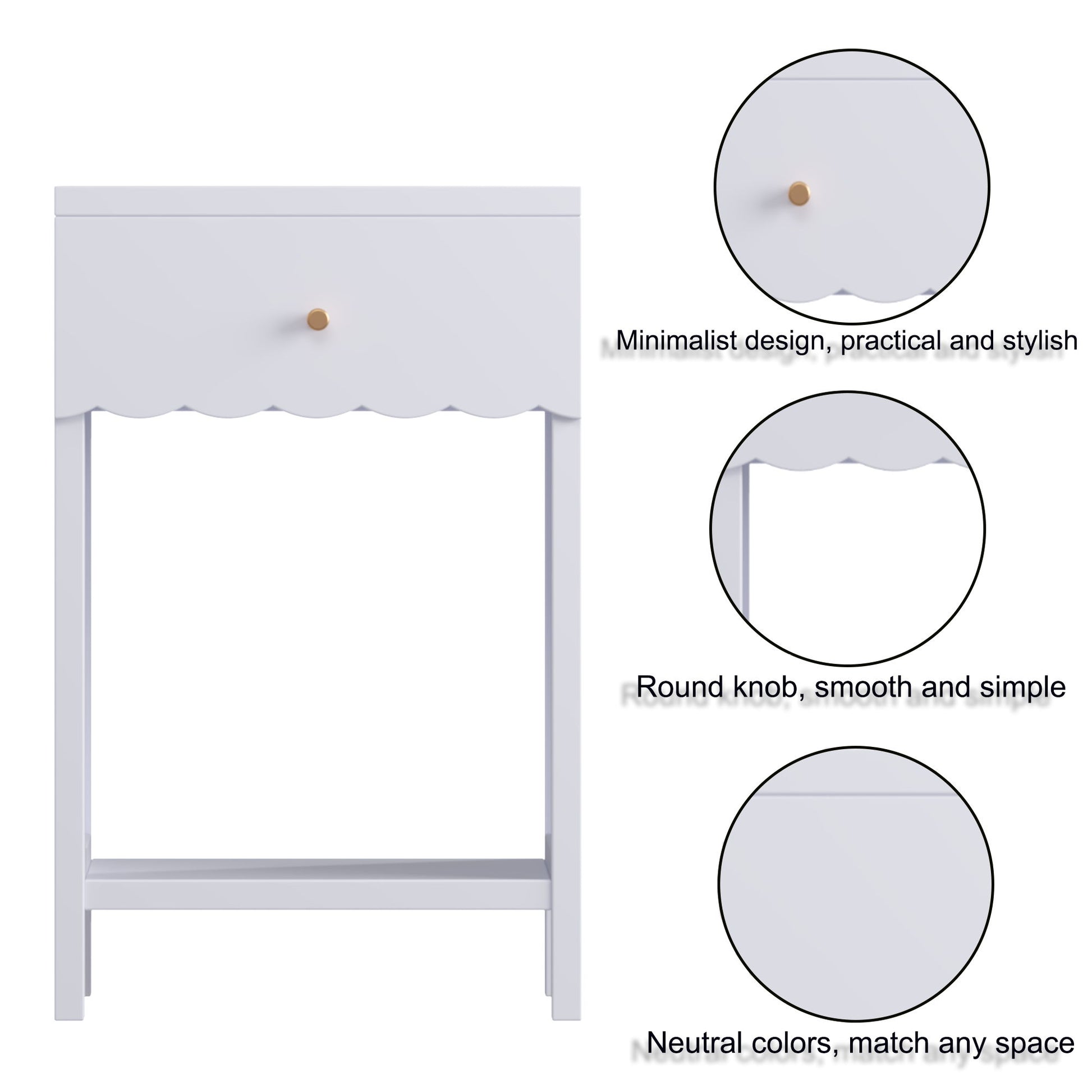 Nightstand With Drawer And Open Shelf, Scalloped Edge Bedside Table - The Sleep Loft - Online Mattress Showroom NYC