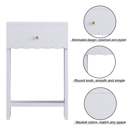 Nightstand With Drawer And Open Shelf, Scalloped Edge Bedside Table - The Sleep Loft - Online Mattress Showroom NYC