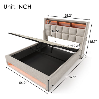 Upholstered Platform Bed With A Hydraulic Storage System, LED And USB Charging (Without Mattress) - The Sleep Loft - Online Mattress Showroom NYC