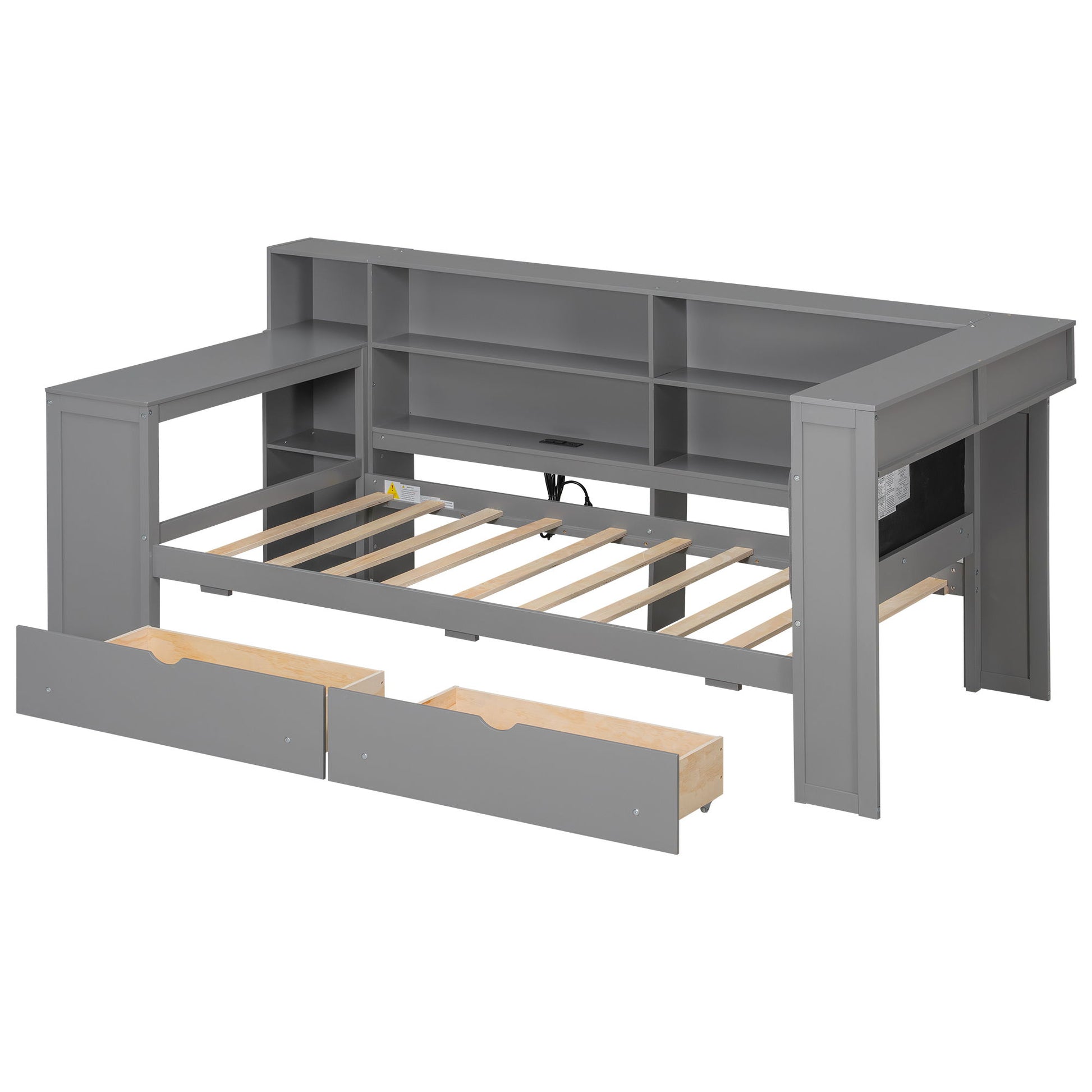 Platform Bed With Upholstered Headboard, Storage Shelves, Drawers, Charging Station, LED Lighting, Built In Desk - The Sleep Loft - Online Mattress Showroom NYC
