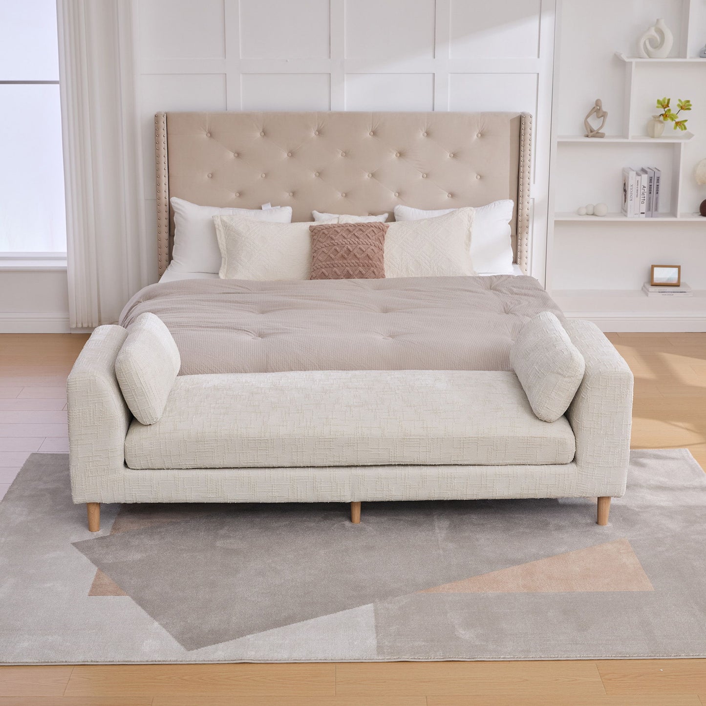 Modern Upholstered End Of Bed Bench With Armrests - The Sleep Loft - Online Mattress Showroom NYC