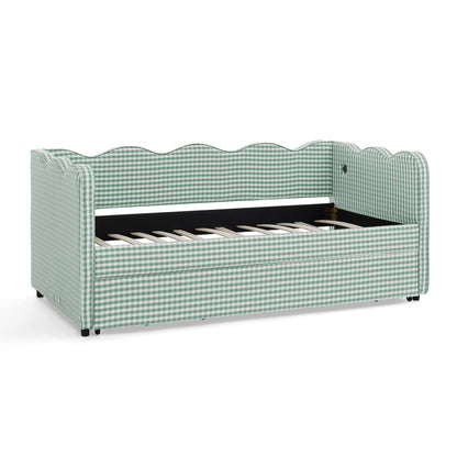Gingham Daybed With USB Charging Port, Wave Shaped Design - The Sleep Loft - Online Mattress Showroom NYC