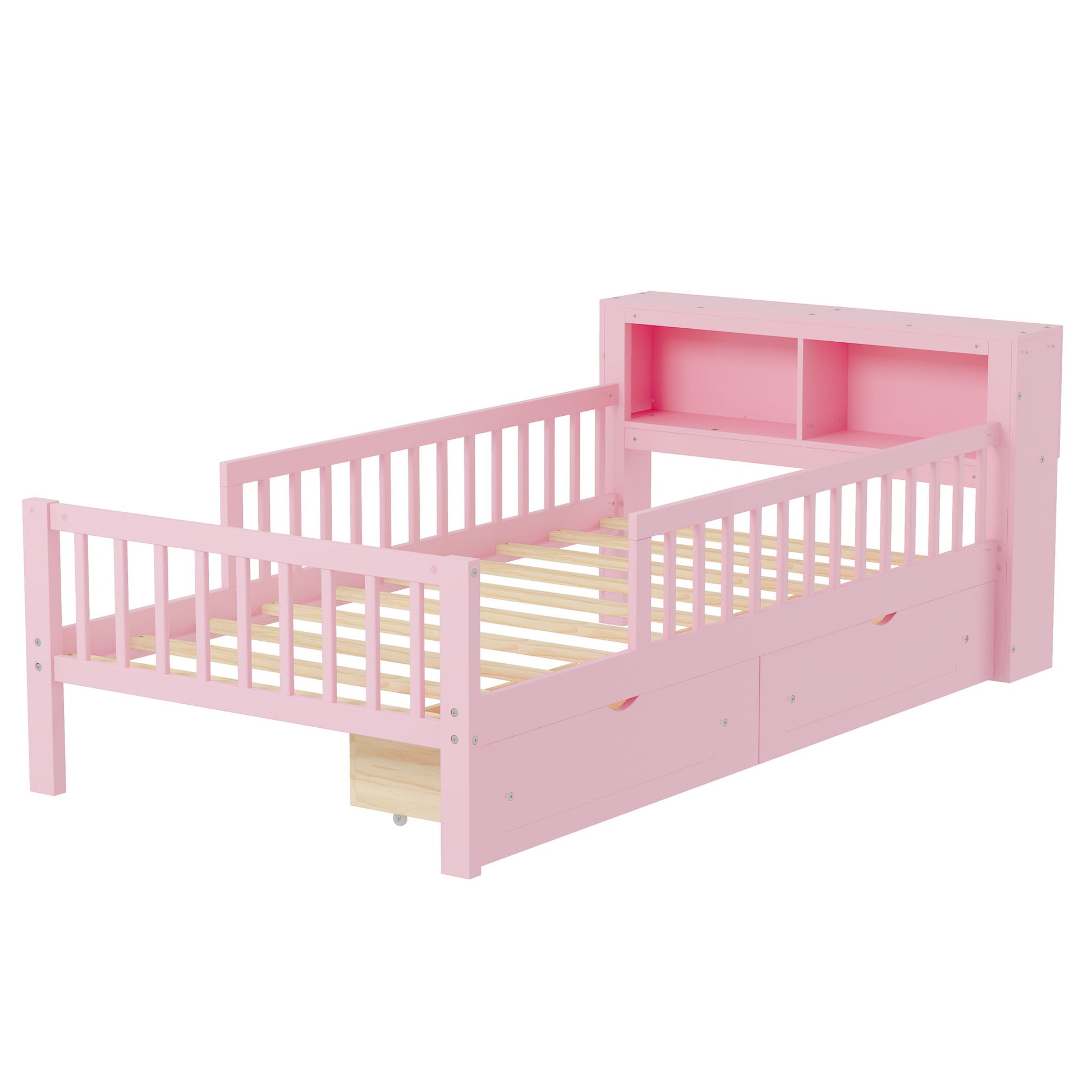 Bed With Headboard Storage Rack, 2 Under Bed Drawers, 3 Side Guardrails For Safety - The Sleep Loft - Online Mattress Showroom NYC