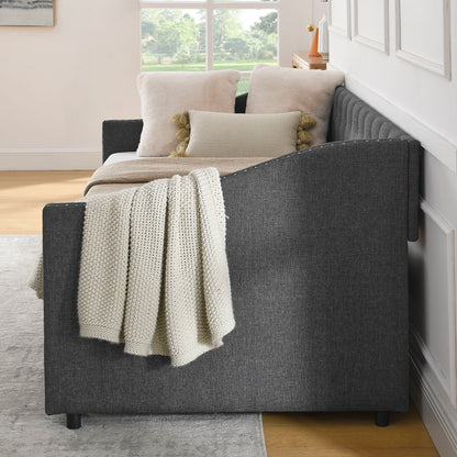 Upholstered Tufted Daybed With 2 Drawers, Waved Arms - The Sleep Loft - Online Mattress Showroom NYC