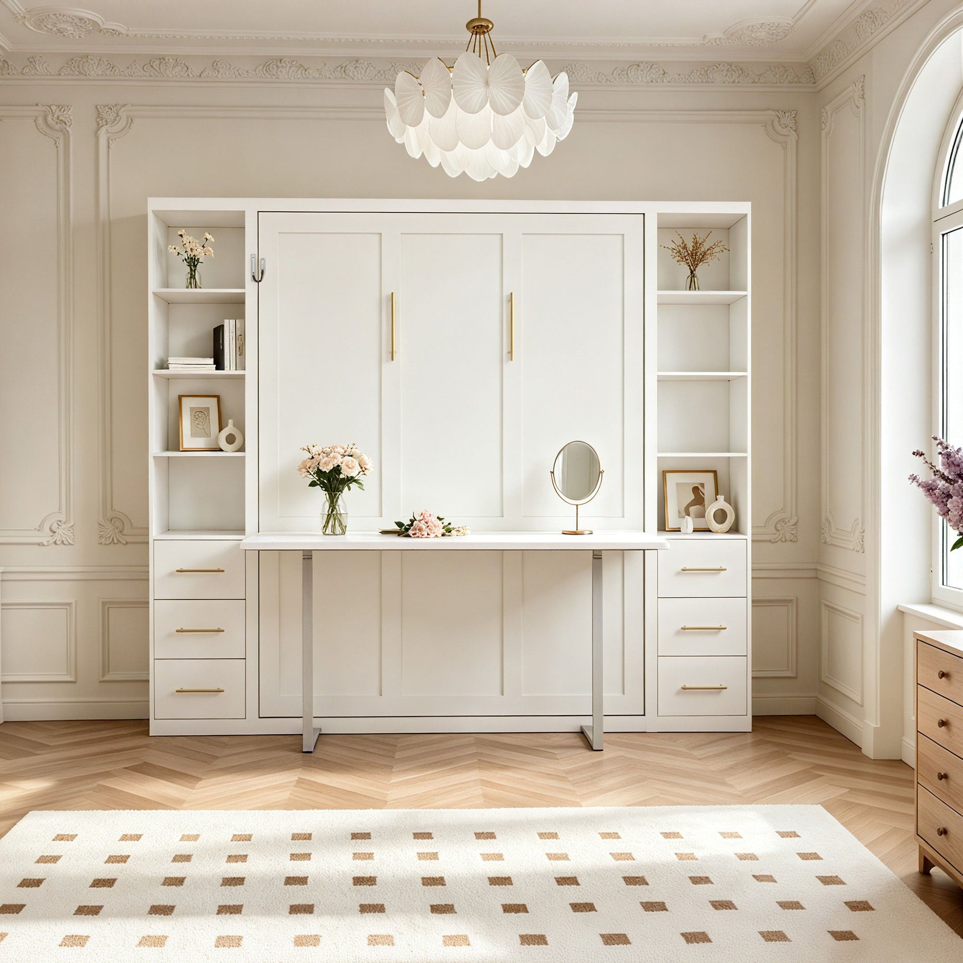 Queen Size Murphy Wall Bed With Side Storage Cabinets - White - The Sleep Loft - Online Mattress Showroom NYC