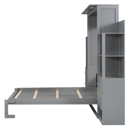 Murphy Wall Bed With LED Lights, Shelves And Drawers - The Sleep Loft - Online Mattress Showroom NYC