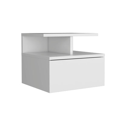 Floating Nightstand Wall Mounted With Single Drawer And 2 Tier Shelf - White - The Sleep Loft - Online Mattress Showroom NYC