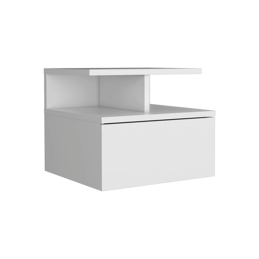 Floating Nightstand Wall Mounted With Single Drawer And 2 Tier Shelf - White - The Sleep Loft - Online Mattress Showroom NYC