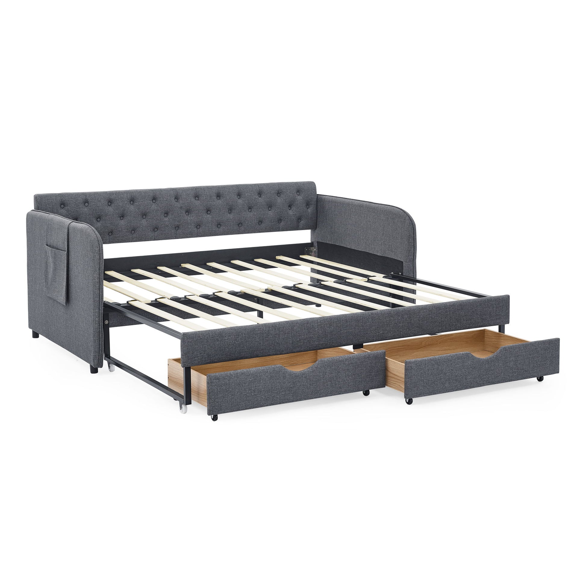 Daybed With Trundle And Storage Drawers, Flat Arms With Pocket - The Sleep Loft - Online Mattress Showroom NYC