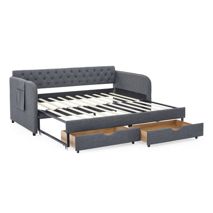 Daybed With Trundle And Storage Drawers, Flat Arms With Pocket - The Sleep Loft - Online Mattress Showroom NYC