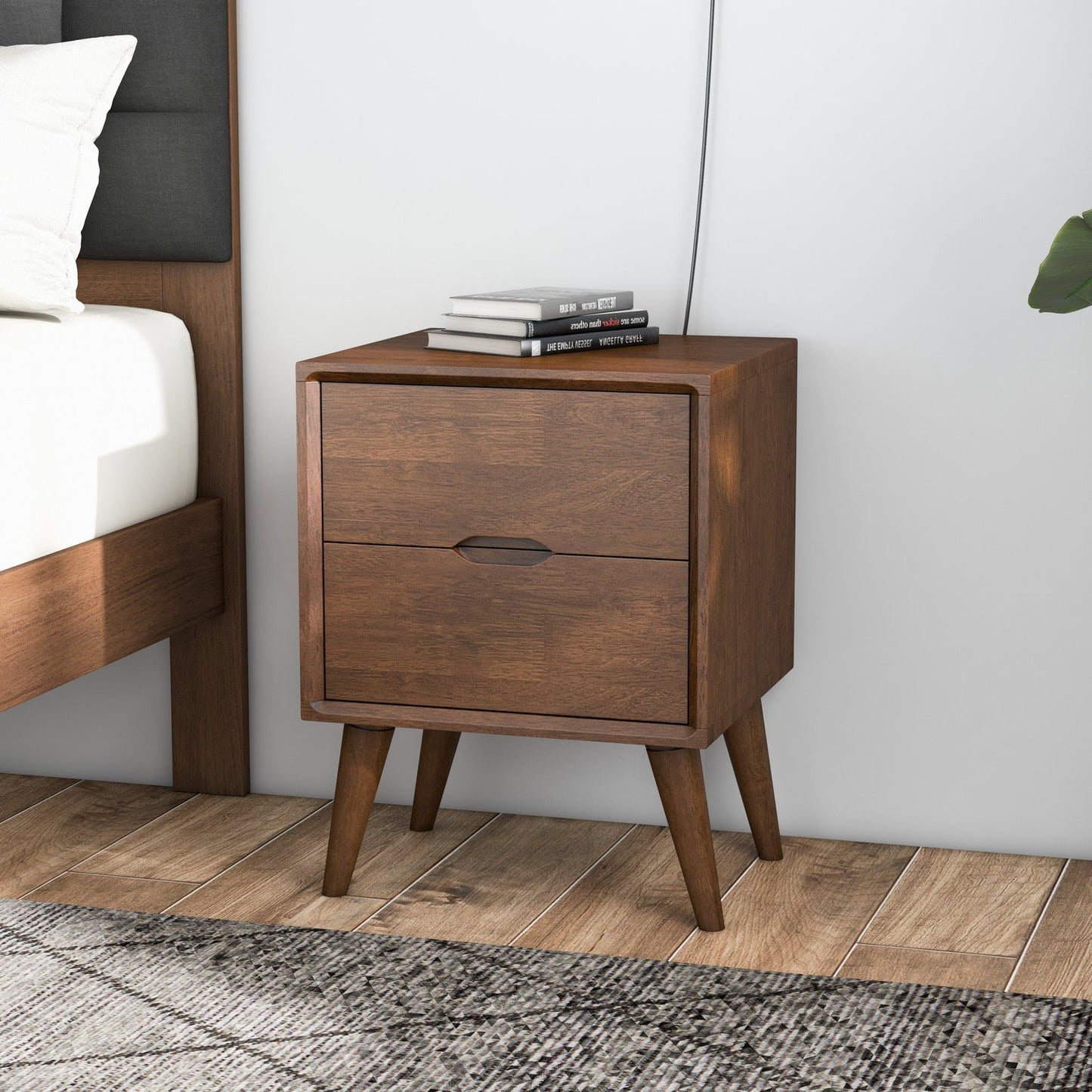 Alexandra - Night Stand With 2 Drawers - Walnut Brown - The Sleep Loft - Online Mattress Showroom NYC