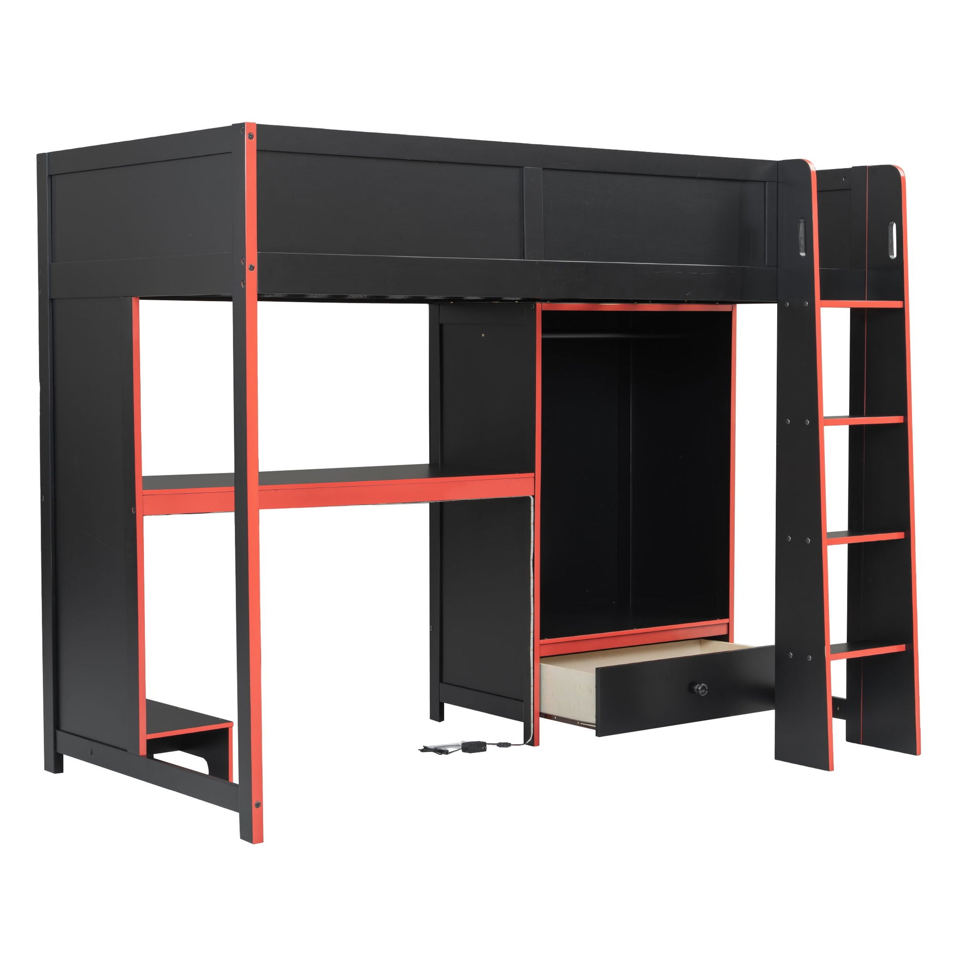 Gaming Loft Bed With Built In Desk, Wardrobe, LED Lighting And Drawer - The Sleep Loft - Online Mattress Showroom NYC