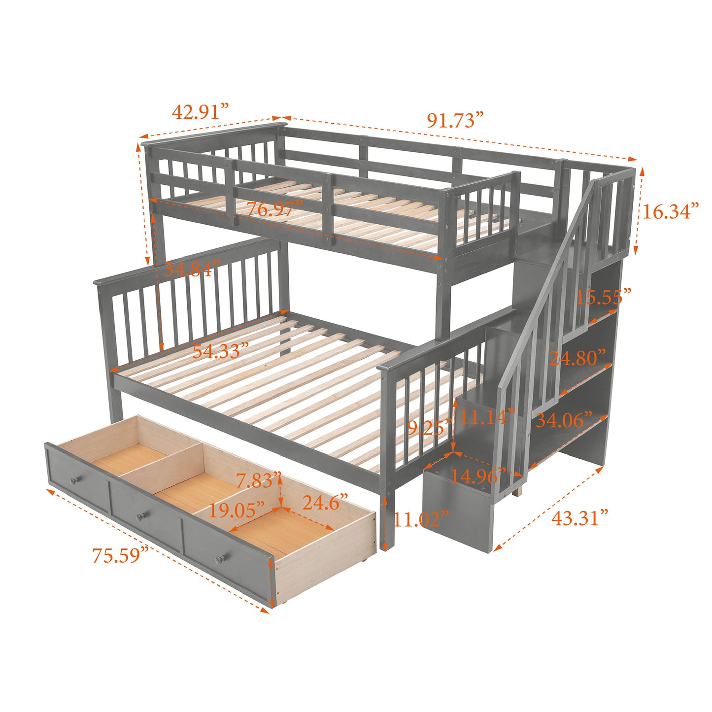 Stairway Bunk Bed With Storage And Guard Rail For Bedroom - The Sleep Loft - Online Mattress Showroom NYC