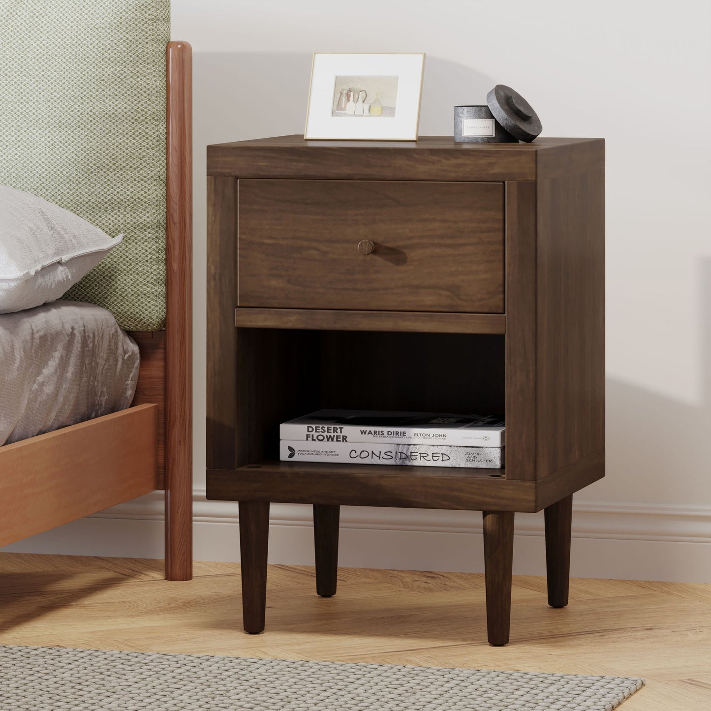 Nystrom - Single Drawer Nightstand - The Sleep Loft - Online Mattress Showroom NYC