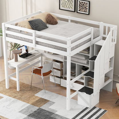 Loft Bed & L Shaped Desk, Drawers, Cabinet, And Storage Staircase - The Sleep Loft - Online Mattress Showroom NYC