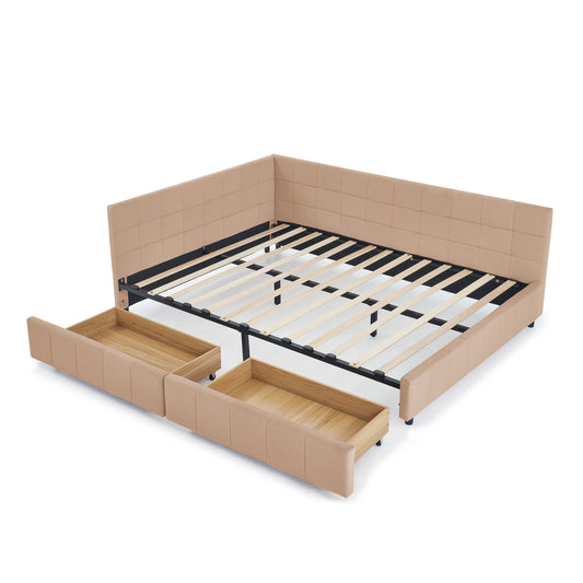 Mid-Century Storage Upholstered Tufted Bed Frame With Backrest And Armrests - The Sleep Loft - Online Mattress Showroom NYC